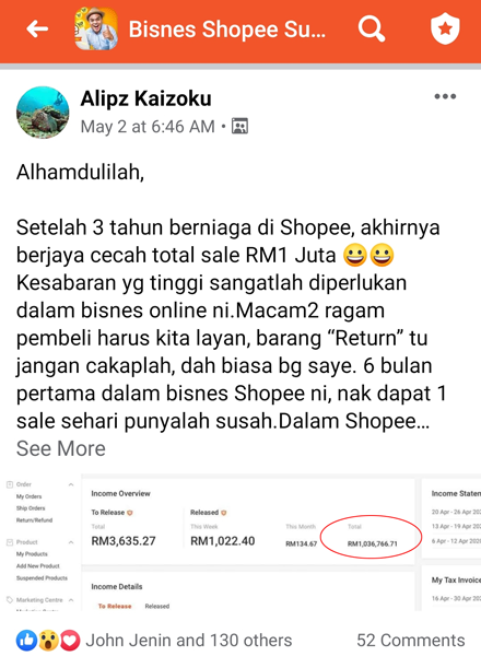 cara buat jualan RM1 juta di Shopee
